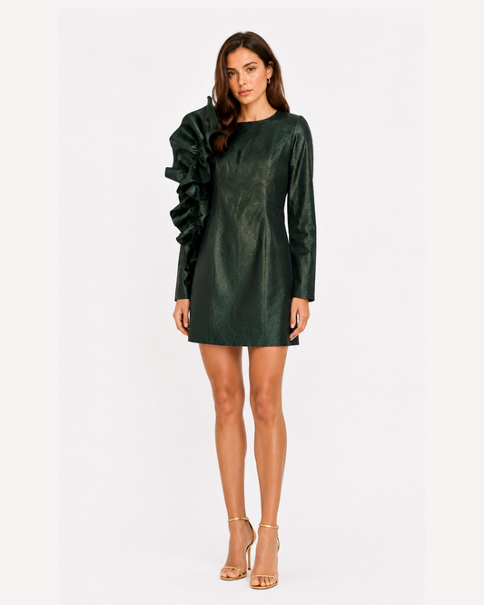 Aveline - Mettalic ruffle mini dress