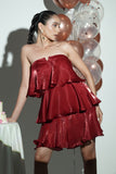 Sangria Tiered Strapless Red Dress