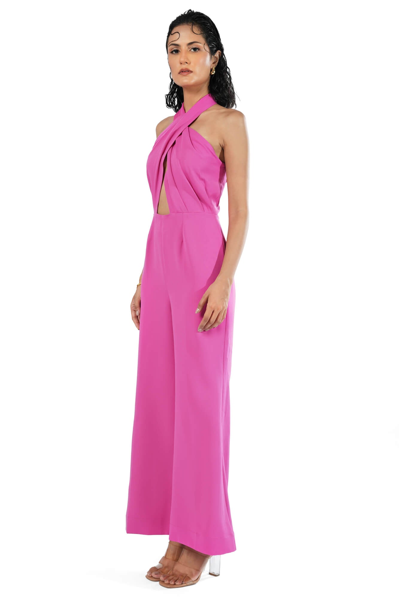 Vivid Halter Jumpsuit in Fuchsia Pink