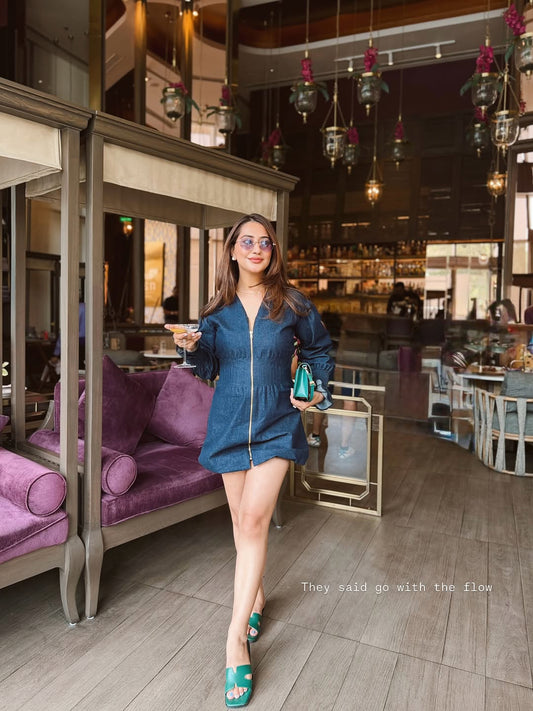 Noelle - Denim Sculpted Balloon Shirt Dress