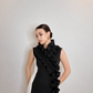 SOLENNE -BLACK SCULPTED RUFFLE MINI DRESS