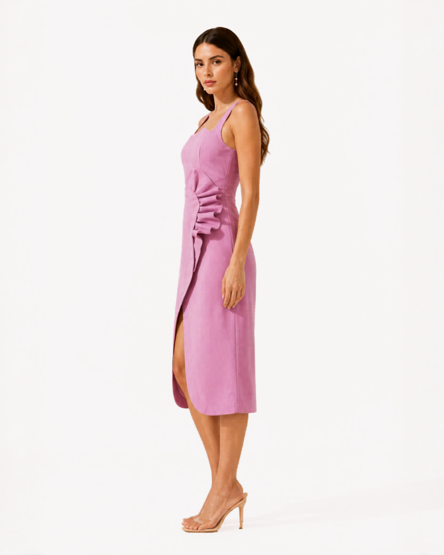 Rosé - ruffled midi dress