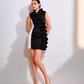 SOLENNE -BLACK SCULPTED RUFFLE MINI DRESS