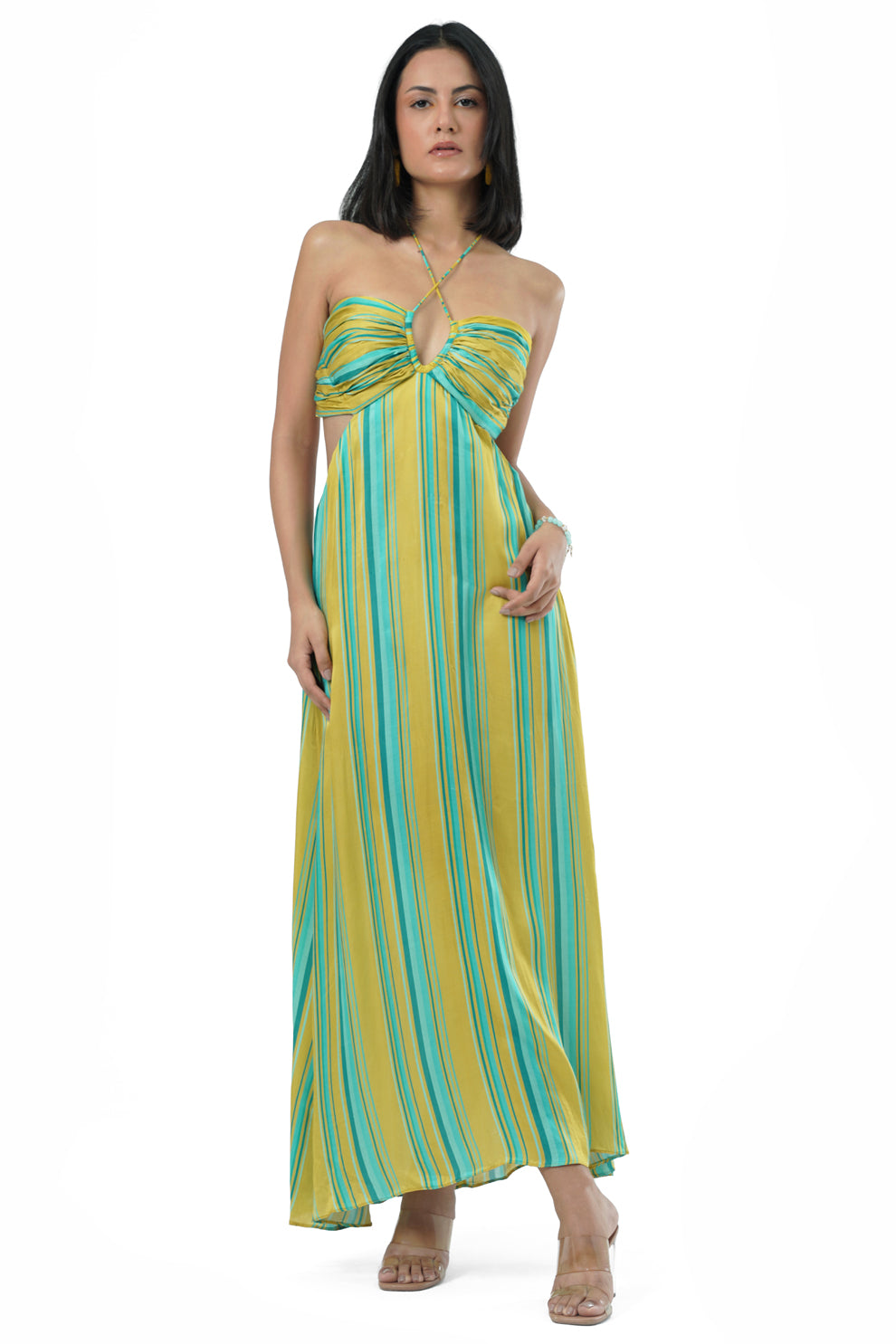 Emerielle Striped Halter Maxi Dress