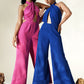 Cobalt Halter Jumpsuit with Wide-Leg Pants