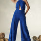 Cobalt Halter Jumpsuit with Wide-Leg Pants