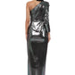 Midnight Mirage Metallic One-Shoulder Ruched Dress