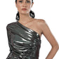 Midnight Mirage Metallic One-Shoulder Ruched Dress