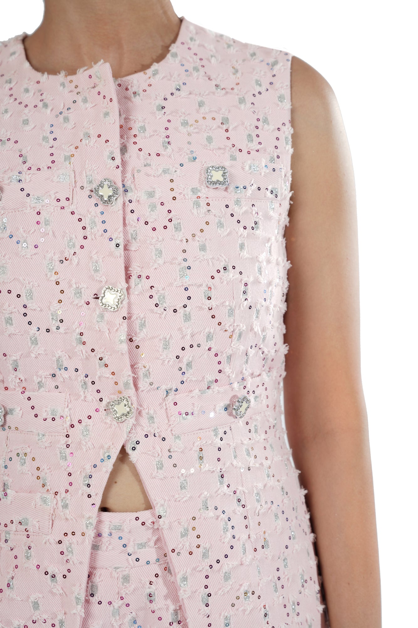 Candy Co-Ord Sleeveless Top & Shorts in Embroidered Fabric