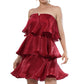 Sangria Tiered Strapless Red Dress
