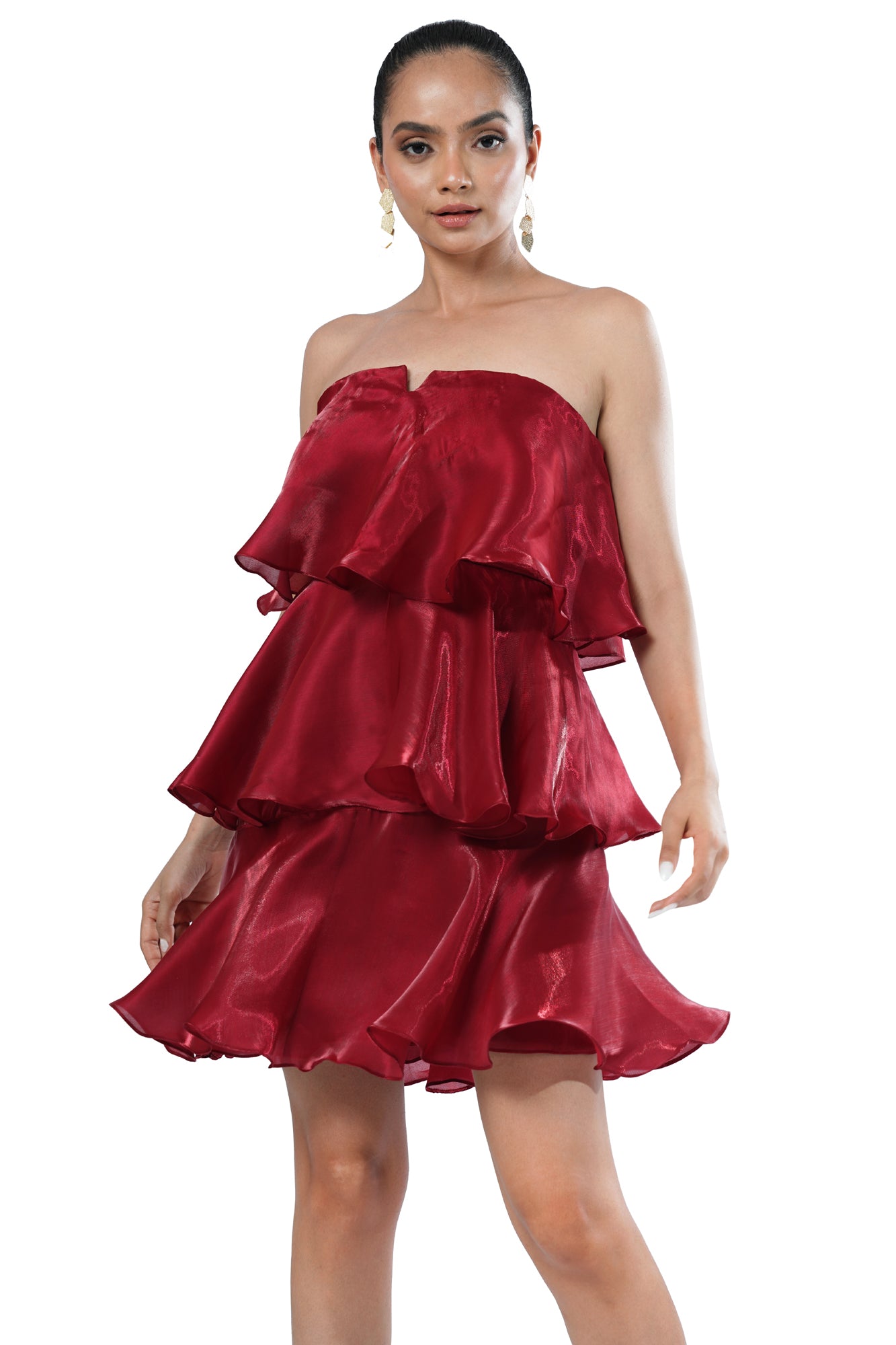 Sangria Tiered Strapless Red Dress