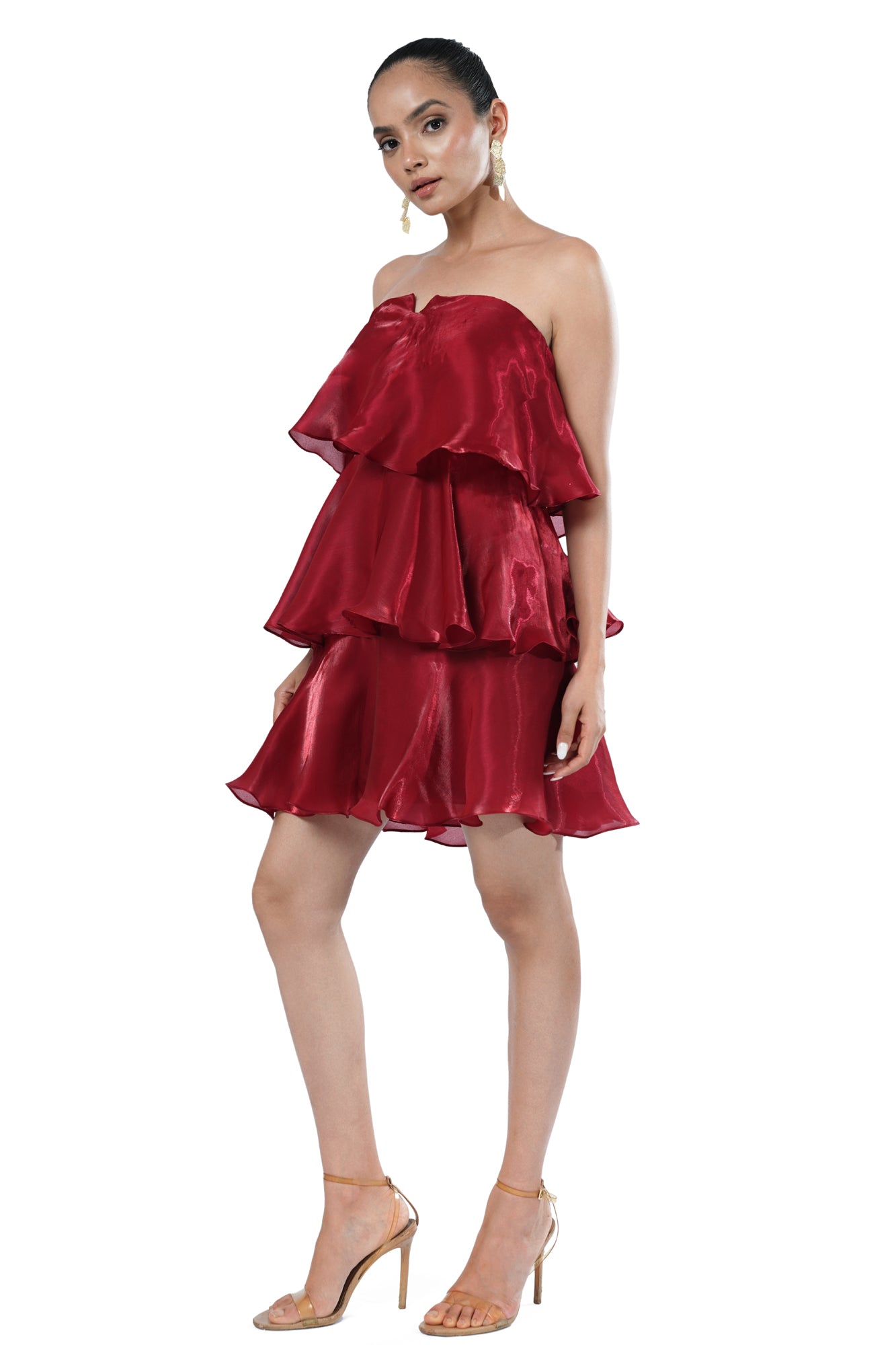 Sangria Tiered Strapless Red Dress
