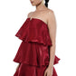 Sangria Tiered Strapless Red Dress
