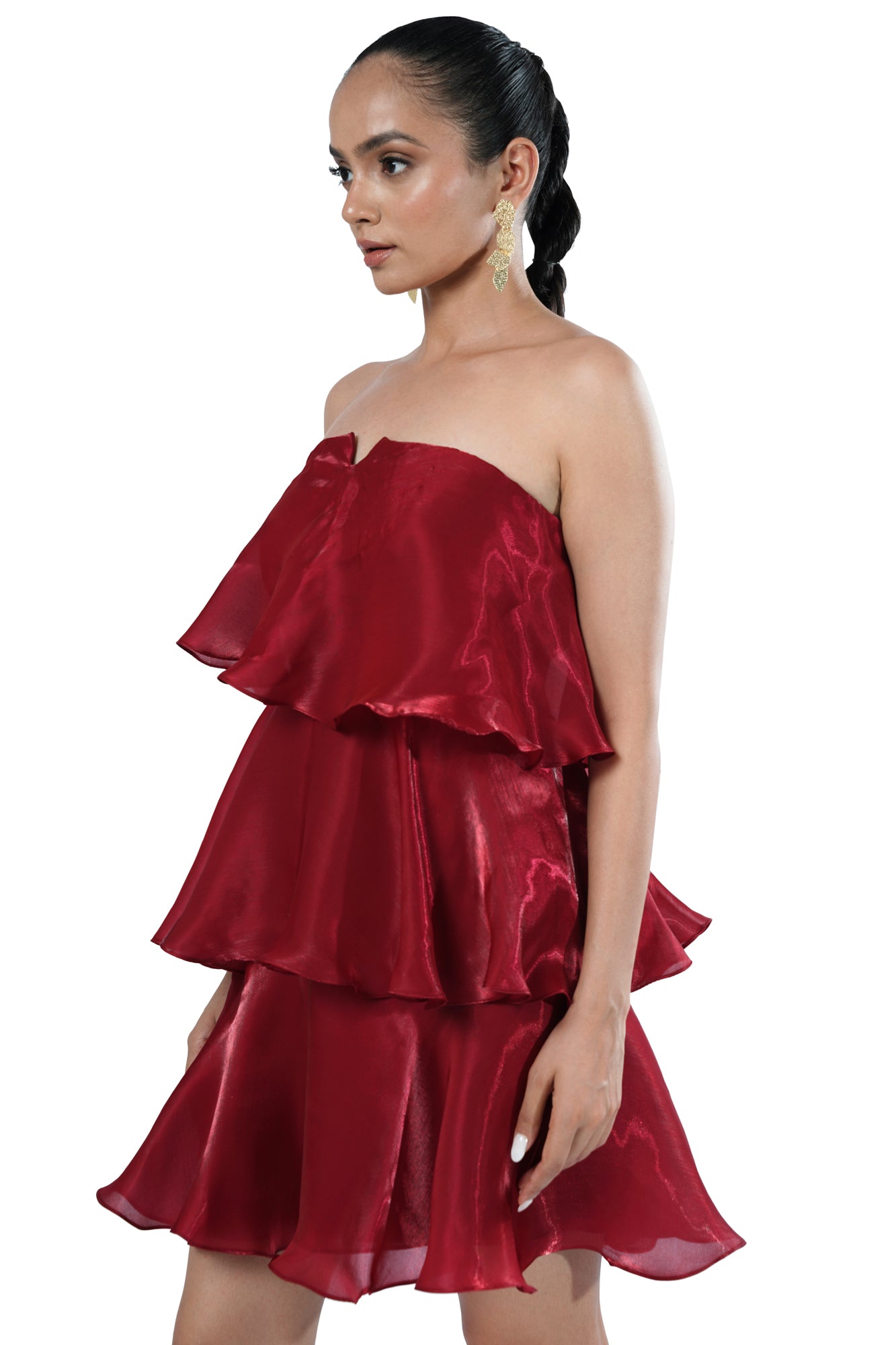 Sangria Tiered Strapless Red Dress