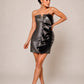 Juliette- Strapless metallic ruffle mini dress