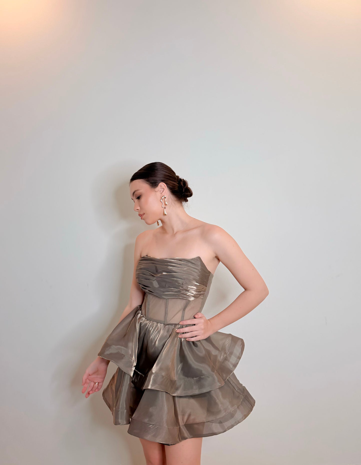 Valeria - Olive Corset Ruffle Mini Dress