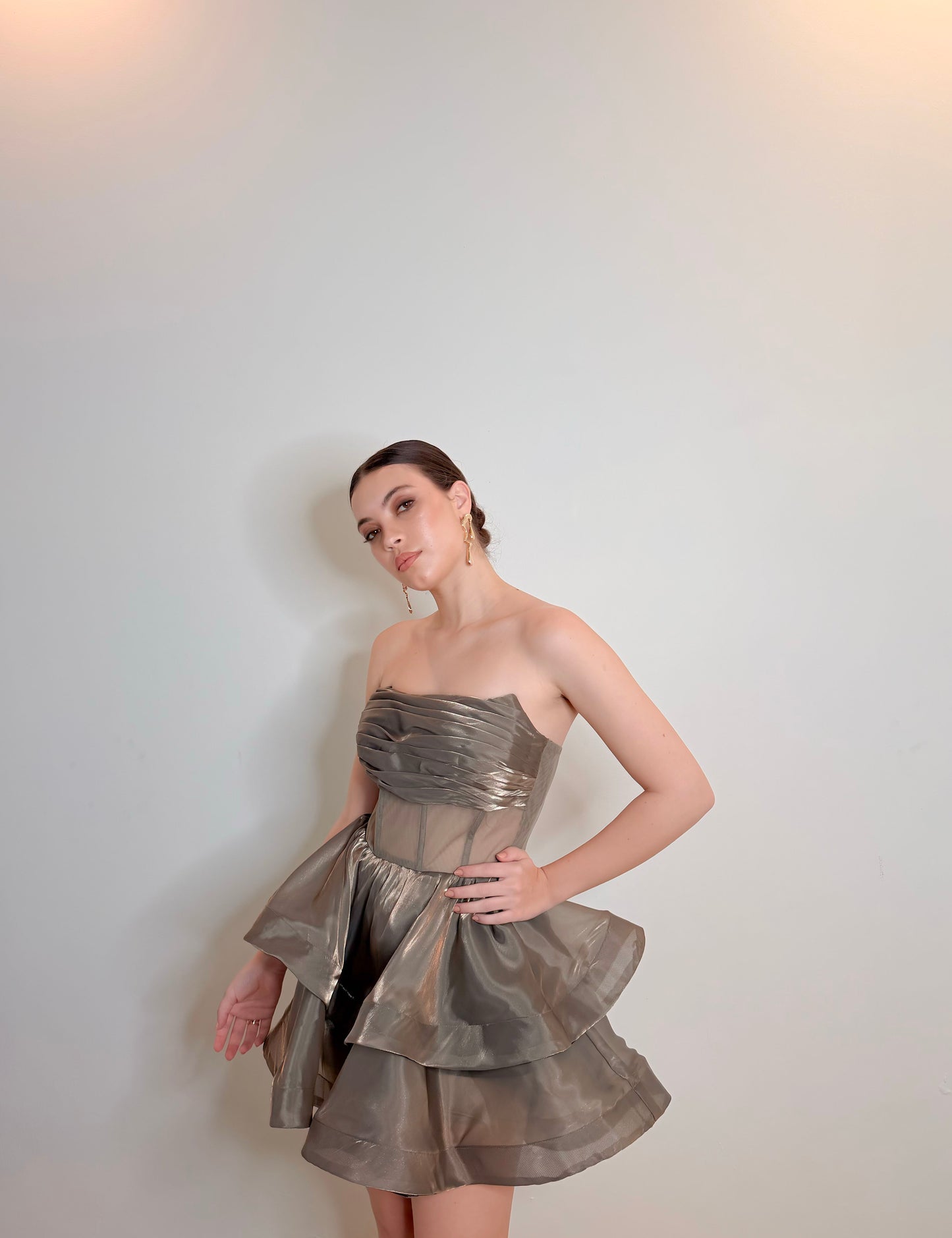 Valeria - Olive Corset Ruffle Mini Dress