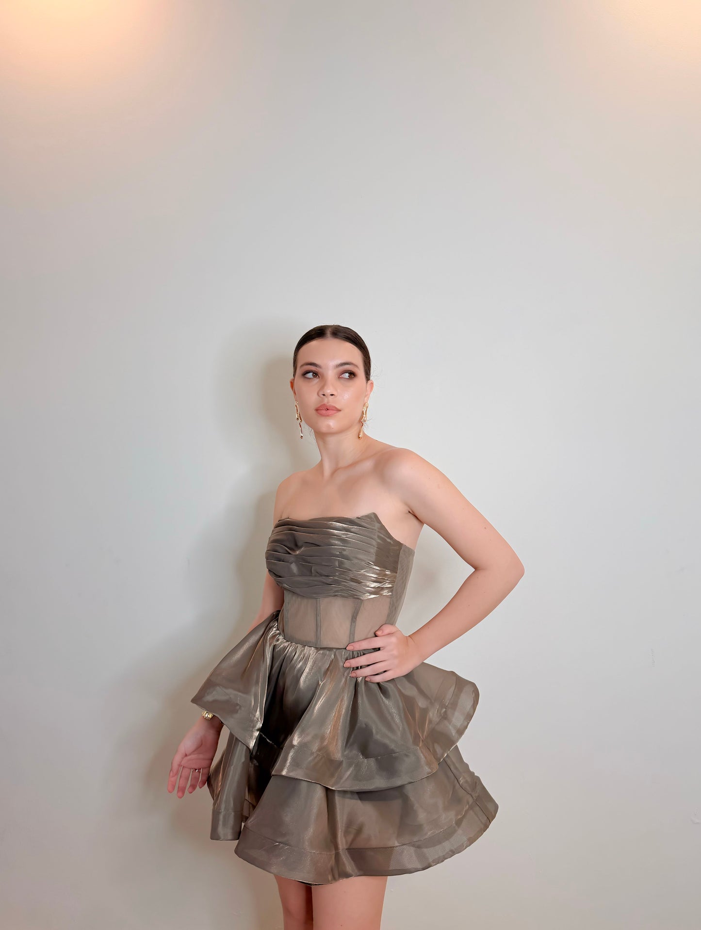 Valeria - Olive Corset Ruffle Mini Dress